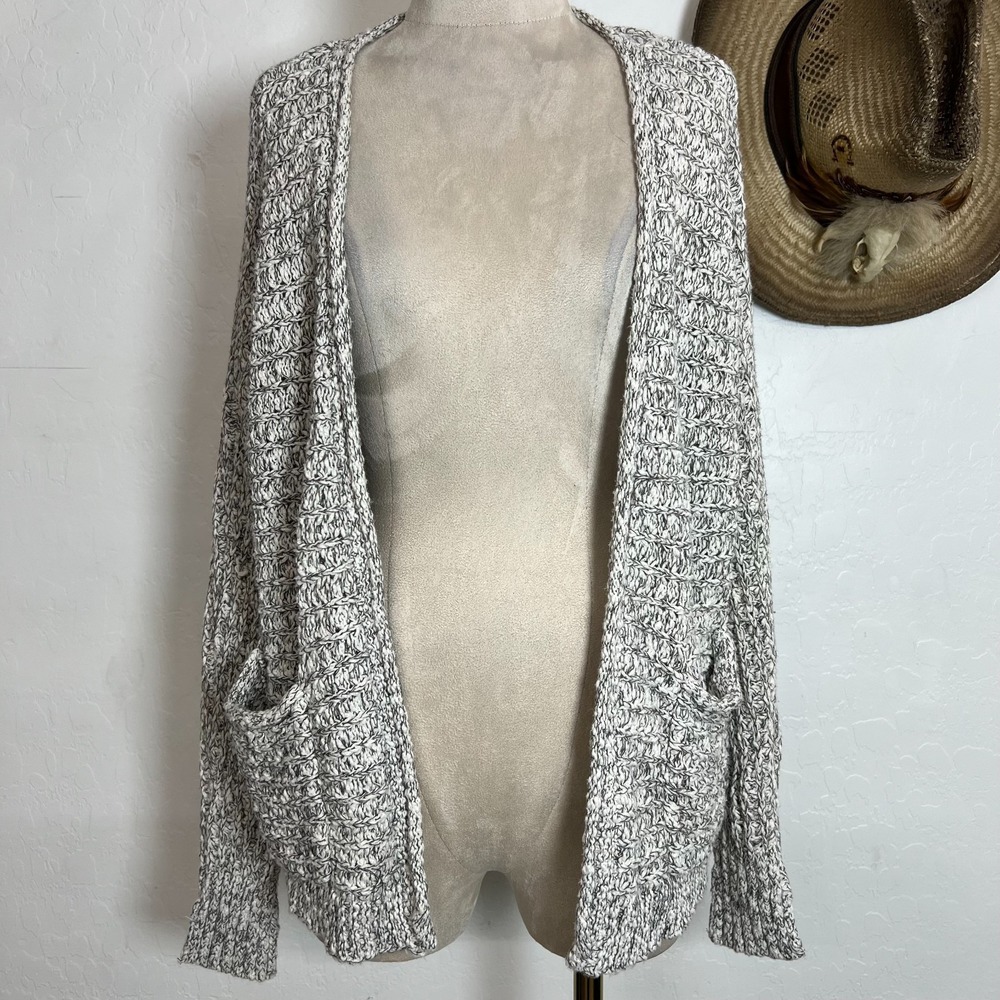 Hollister Marled Knit Open Front Cardigan Sweater Gray White Size Medium